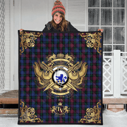 Scottish Clark (Lion) 01 Clan Tartan Quilt - Military Logo Style Scottish Plaid Tartan Plaid