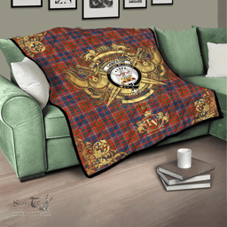 Scottish Cameron of Lochiel Ancient Clan Tartan Quilt - Military Logo Style Scottish Plaid Tartan Plaid
