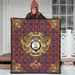 Scottish Cameron of Lochiel Ancient Clan Tartan Quilt - Military Logo Style Scottish Plaid Tartan Plaid