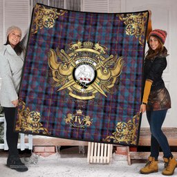 Scottish Cochrane Azure Clan Tartan Quilt - Military Logo Style Scottish Plaid Tartan Plaid