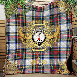 Scottish Dennistoun Clan Tartan Quilt - Military Logo Style Scottish Plaid Tartan Plaid