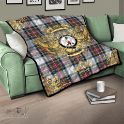 Scottish Dennistoun Clan Tartan Quilt - Military Logo Style Scottish Plaid Tartan Plaid