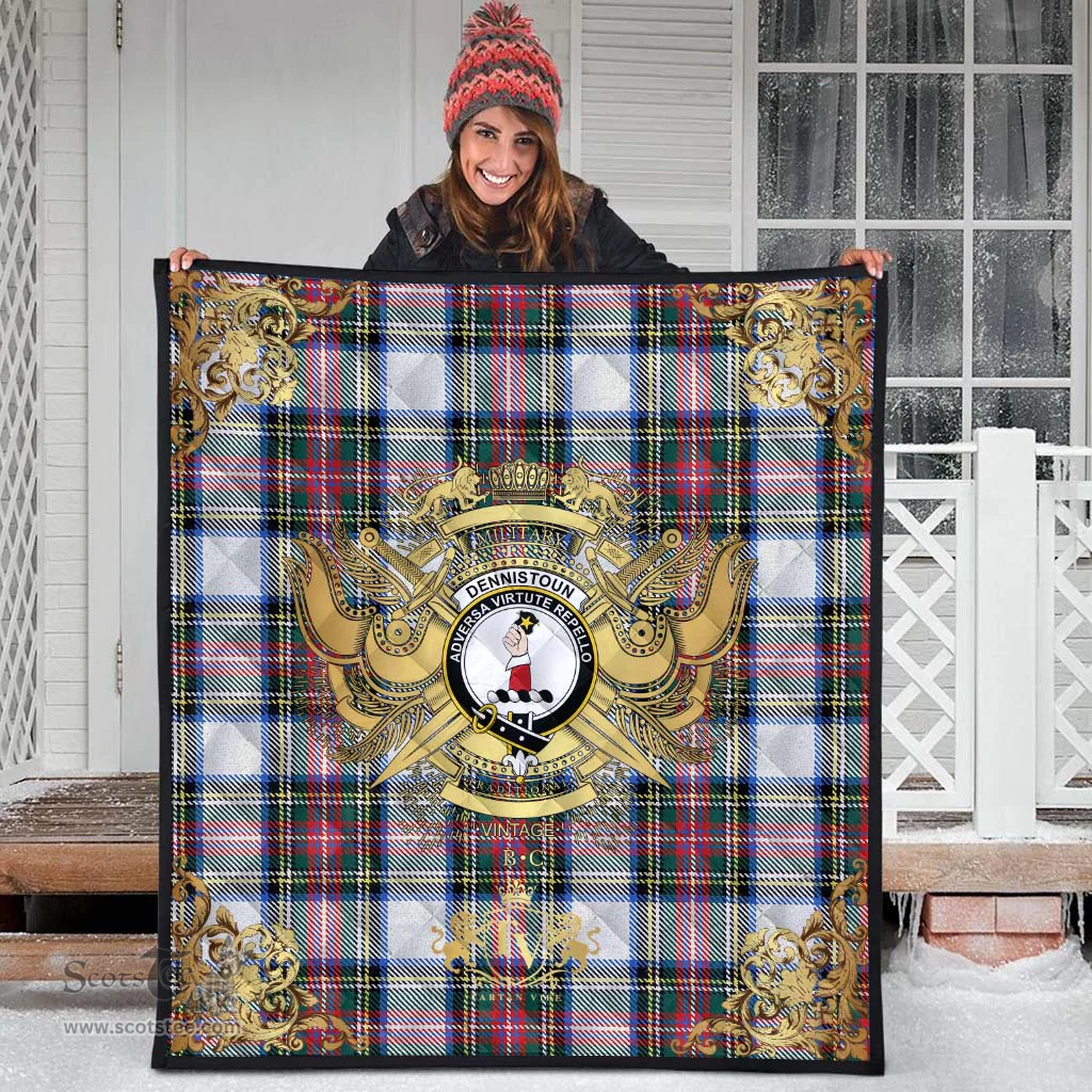Scottish Dennistoun Clan Tartan Quilt - Military Logo Style Scottish Plaid Tartan Plaid