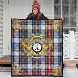 Scottish Dennistoun Clan Tartan Quilt - Military Logo Style Scottish Plaid Tartan Plaid