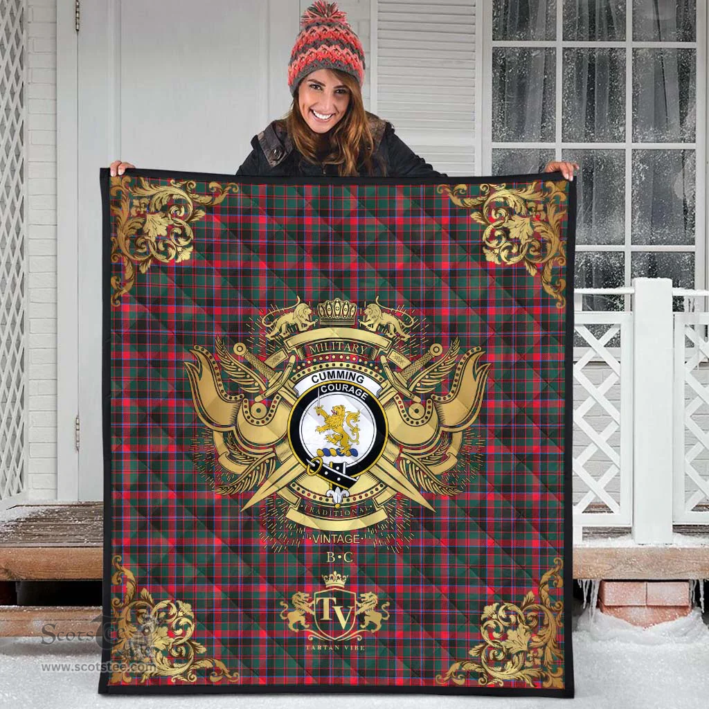 Scottish Cumming Hunting Modern Clan Tartan Quilt - Military Logo Style Scottish Plaid Tartan Plaid