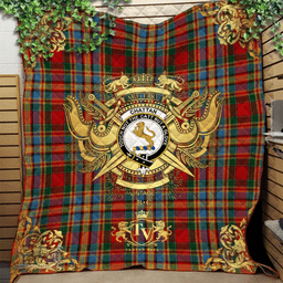 Scottish Chattan (brown stripe) Clan Tartan Quilt - Military Logo Style Scottish Plaid Tartan Plaid