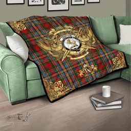 Scottish Chattan (brown stripe) Clan Tartan Quilt - Military Logo Style Scottish Plaid Tartan Plaid