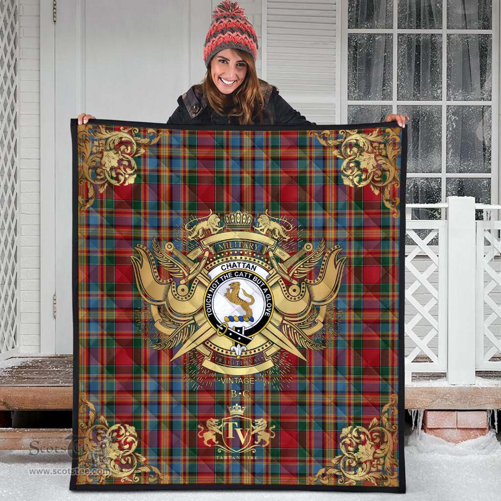 Scottish Chattan (brown stripe) Clan Tartan Quilt - Military Logo Style Scottish Plaid Tartan Plaid