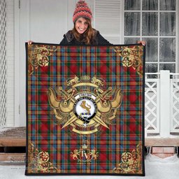 Scottish Chattan (brown stripe) Clan Tartan Quilt - Military Logo Style Scottish Plaid Tartan Plaid
