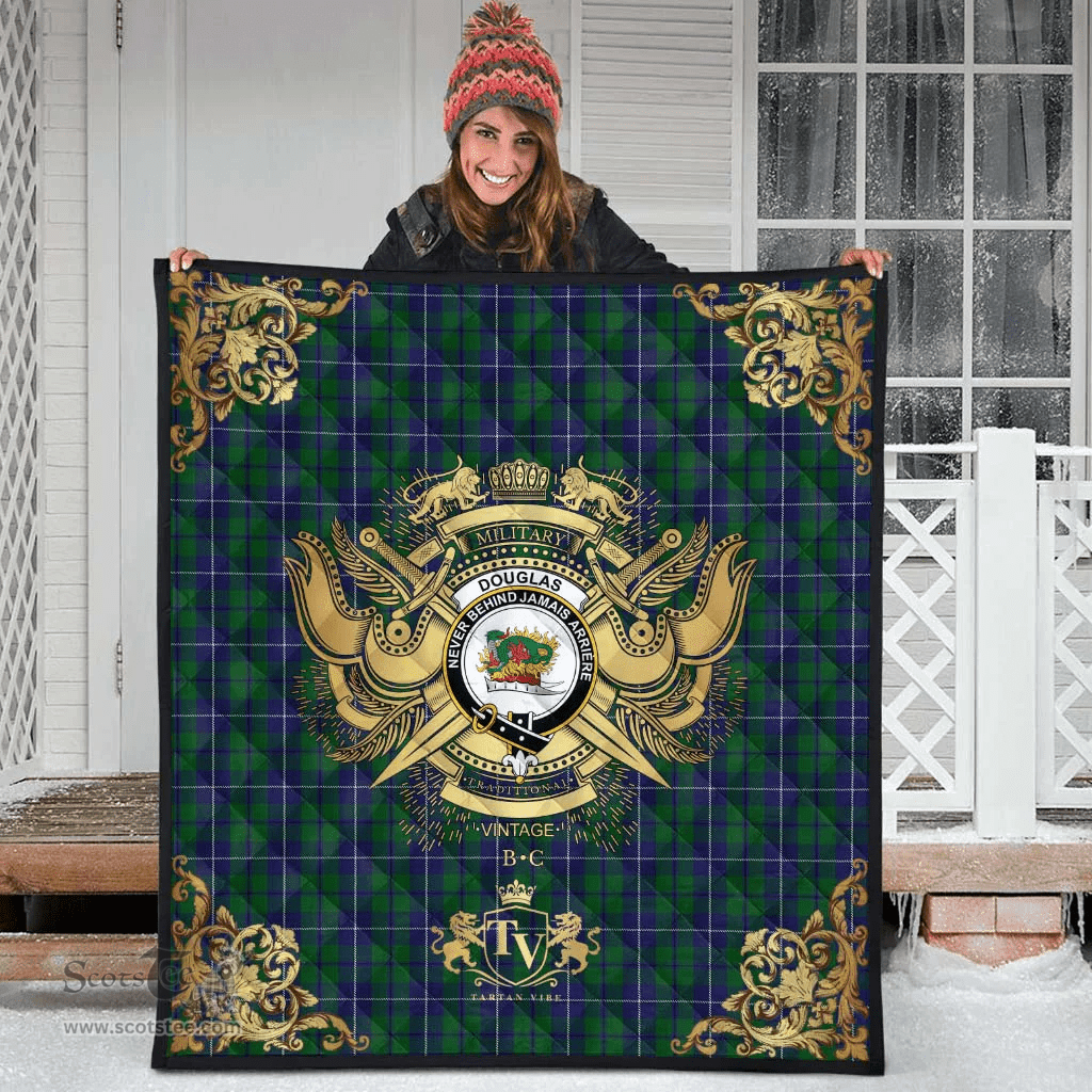 Scottish Douglas Green Clan Tartan Quilt - Military Logo Style Scottish Plaid Tartan Plaid
