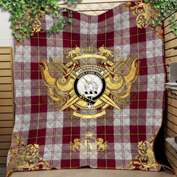 Scottish Cunningham Dress Burgundy (Dance) Clan Tartan Quilt - Military Logo Style Scottish Plaid Tartan Plaid