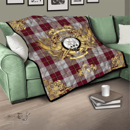 Scottish Cunningham Dress Burgundy (Dance) Clan Tartan Quilt - Military Logo Style Scottish Plaid Tartan Plaid