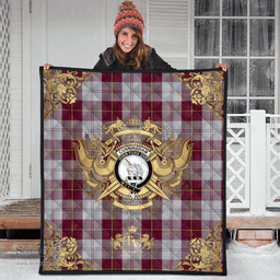Scottish Cunningham Dress Burgundy (Dance) Clan Tartan Quilt - Military Logo Style Scottish Plaid Tartan Plaid