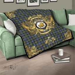Scottish Campbell Faded Clan Tartan Quilt - Military Logo Style Scottish Plaid Tartan Plaid