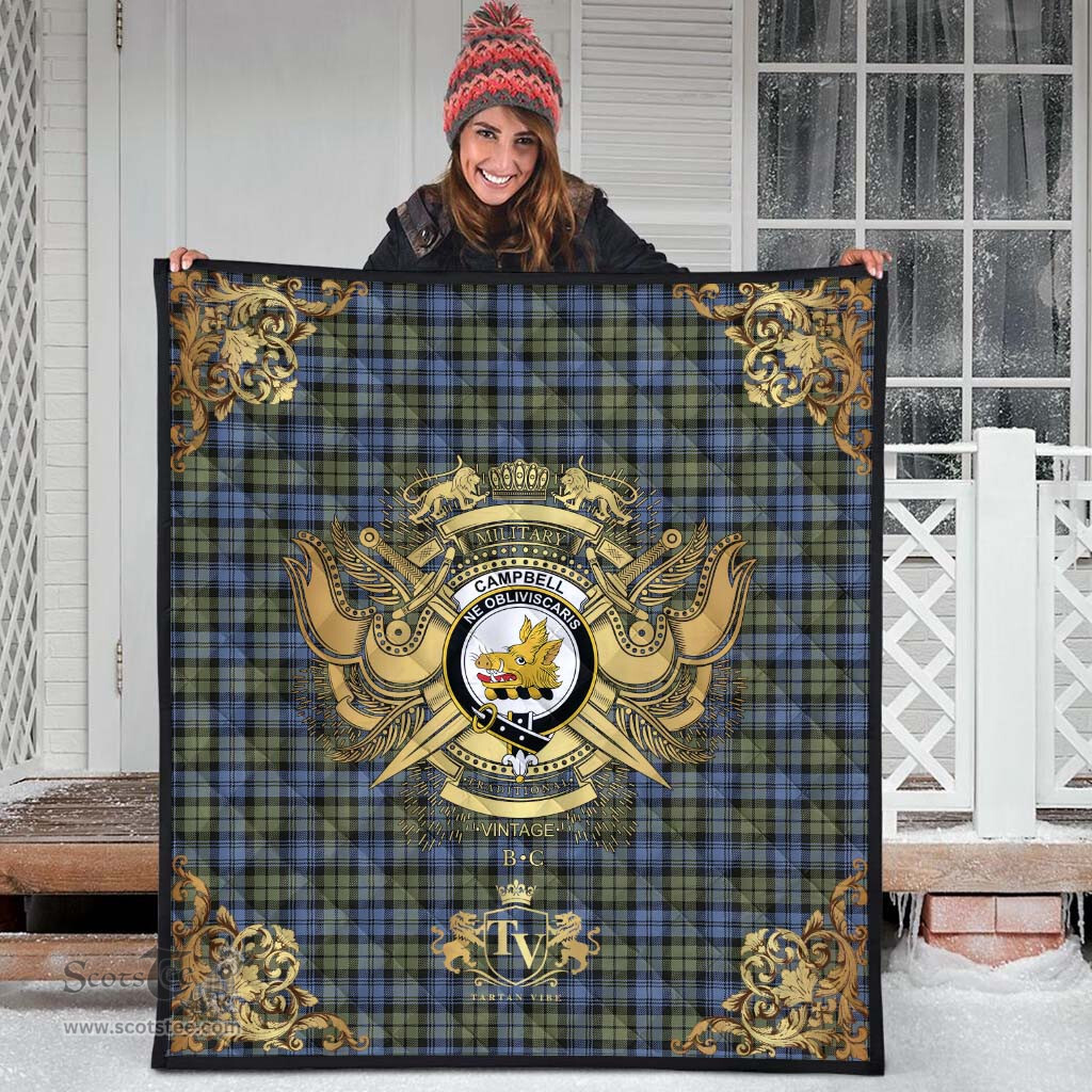 Scottish Campbell Faded Clan Tartan Quilt - Military Logo Style Scottish Plaid Tartan Plaid