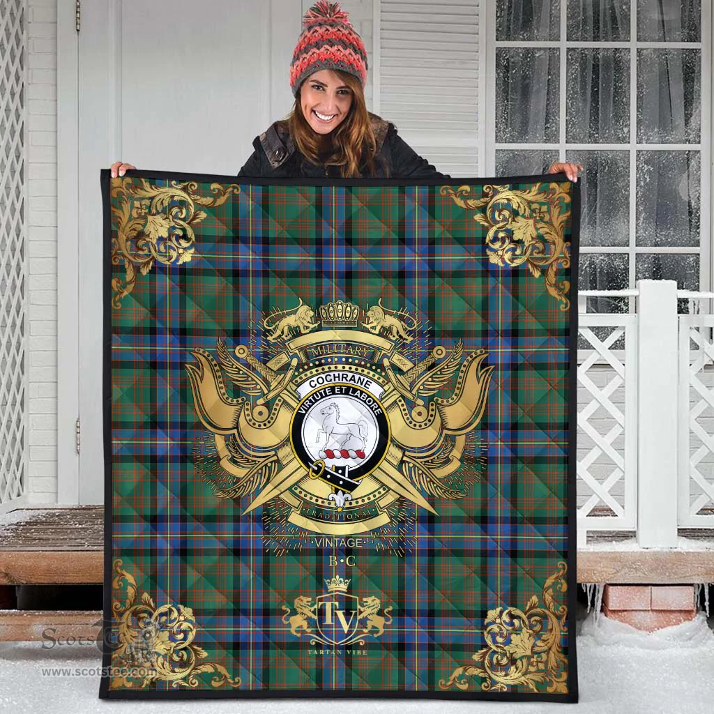 Scottish Cochrane Ancient Clan Tartan Quilt - Military Logo Style Scottish Plaid Tartan Plaid