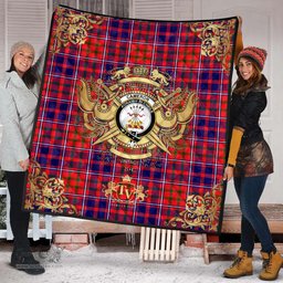 Scottish Cameron of Lochiel Modern Clan Tartan Quilt - Military Logo Style Scottish Plaid Tartan Plaid