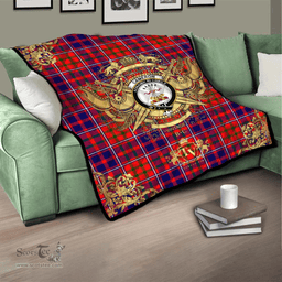 Scottish Cameron of Lochiel Modern Clan Tartan Quilt - Military Logo Style Scottish Plaid Tartan Plaid