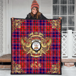 Scottish Cameron of Lochiel Modern Clan Tartan Quilt - Military Logo Style Scottish Plaid Tartan Plaid