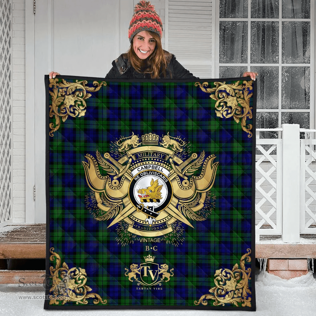 Scottish Campbell Modern Clan Tartan Quilt - Military Logo Style Scottish Plaid Tartan Plaid