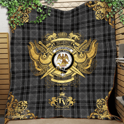 Scottish Drummond Grey Clan Tartan Quilt - Military Logo Style Scottish Plaid Tartan Plaid