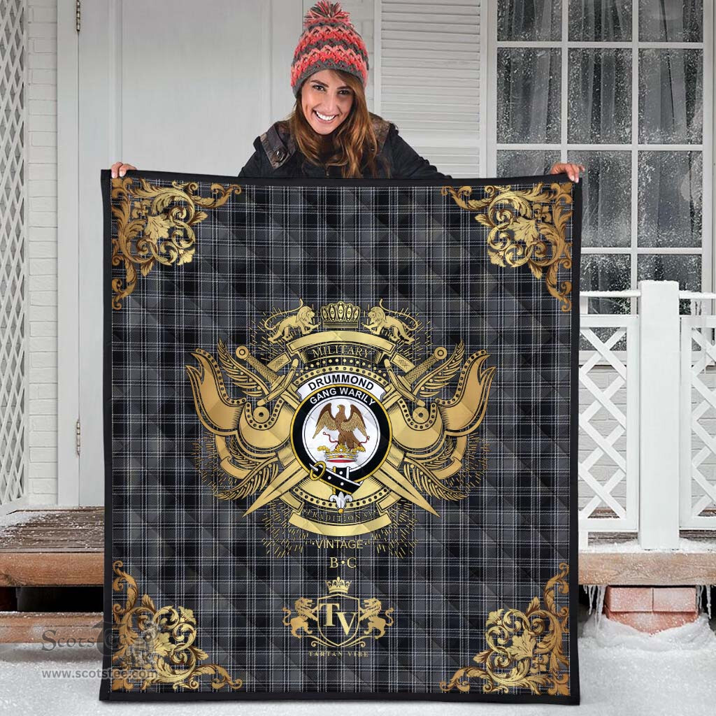 Scottish Drummond Grey Clan Tartan Quilt - Military Logo Style Scottish Plaid Tartan Plaid