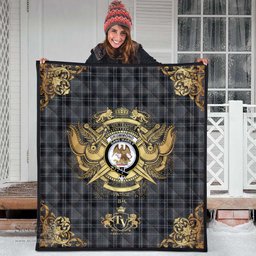 Scottish Drummond Grey Clan Tartan Quilt - Military Logo Style Scottish Plaid Tartan Plaid