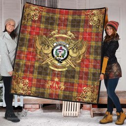 Scottish Buchanan Old Set Weathered Clan Tartan Quilt - Military Logo Style Scottish Plaid Tartan Plaid