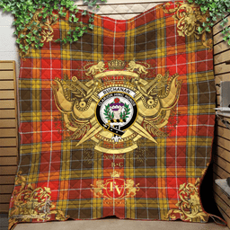 Scottish Buchanan Old Set Weathered Clan Tartan Quilt - Military Logo Style Scottish Plaid Tartan Plaid