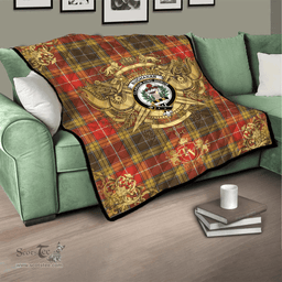 Scottish Buchanan Old Set Weathered Clan Tartan Quilt - Military Logo Style Scottish Plaid Tartan Plaid