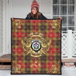 Scottish Buchanan Old Set Weathered Clan Tartan Quilt - Military Logo Style Scottish Plaid Tartan Plaid