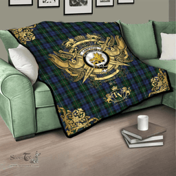 Scottish Campbell of Loudoun Clan Tartan Quilt - Military Logo Style Scottish Plaid Tartan Plaid