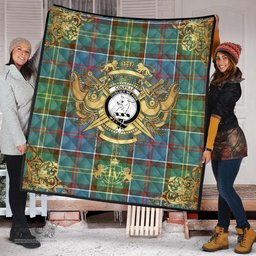 Scottish Colville Clan Tartan Quilt - Military Logo Style Scottish Plaid Tartan Plaid