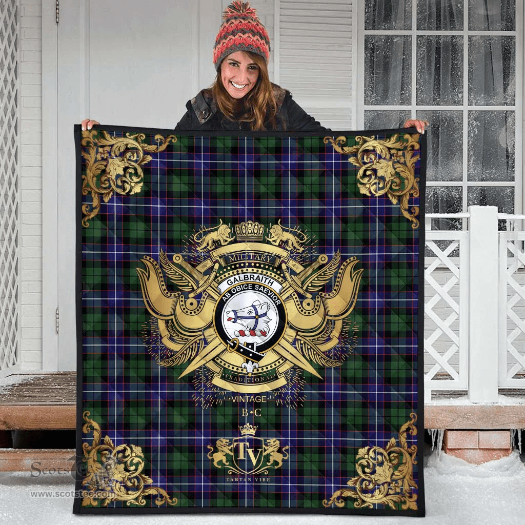 Scottish Galbraith Modern Clan Tartan Quilt - Military Logo Style Scottish Plaid Tartan Plaid