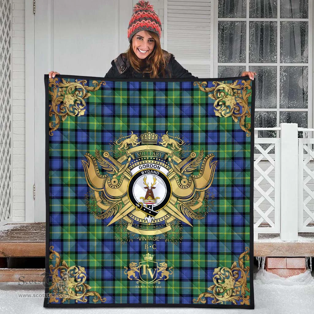 Scottish Gordon Old Ancient Clan Tartan Quilt - Military Logo Style Scottish Plaid Tartan Plaid
