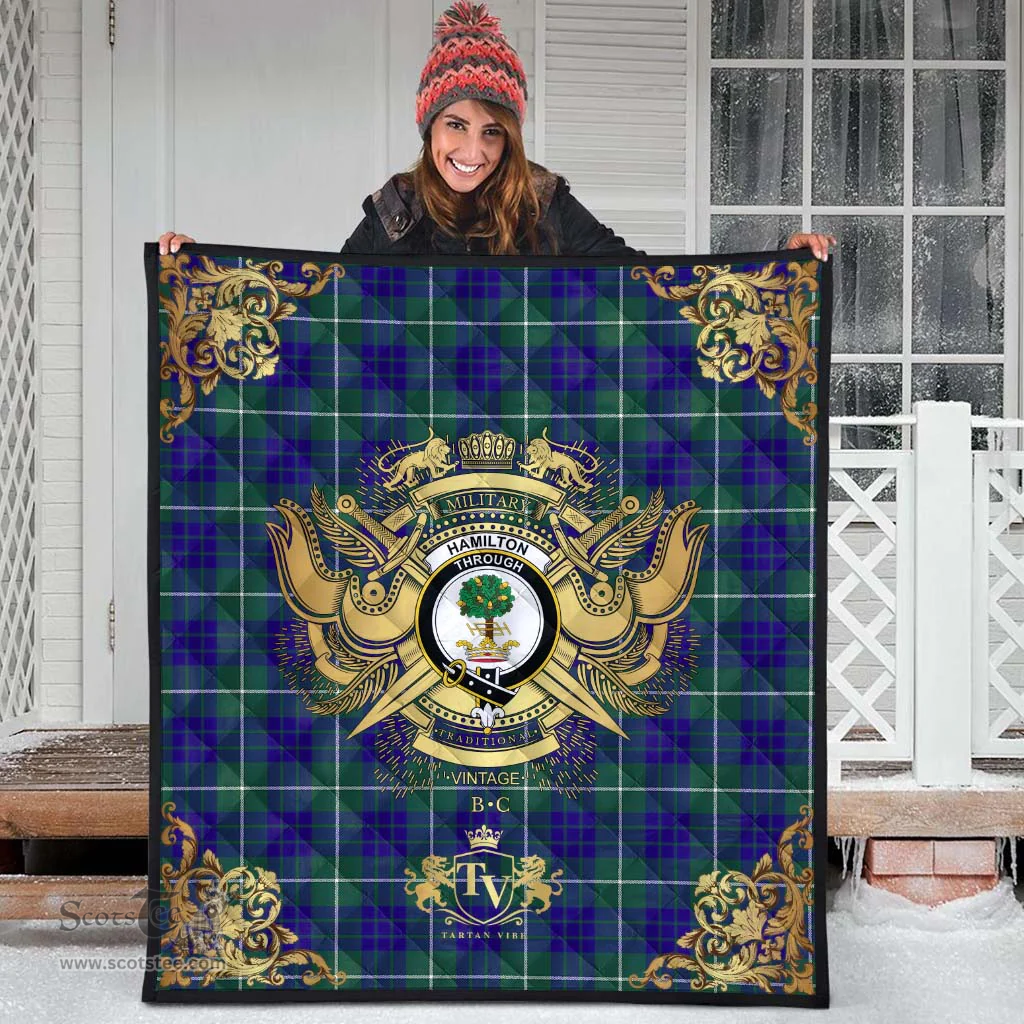 Scottish Hamilton Hunting Modern Clan Tartan Quilt - Military Logo Style Scottish Plaid Tartan Plaid