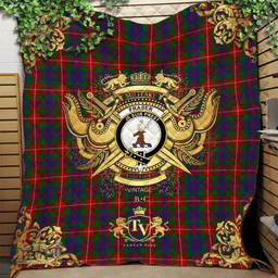 Scottish Fraser of Lovat Clan Tartan Quilt - Military Logo Style Scottish Plaid Tartan Plaid