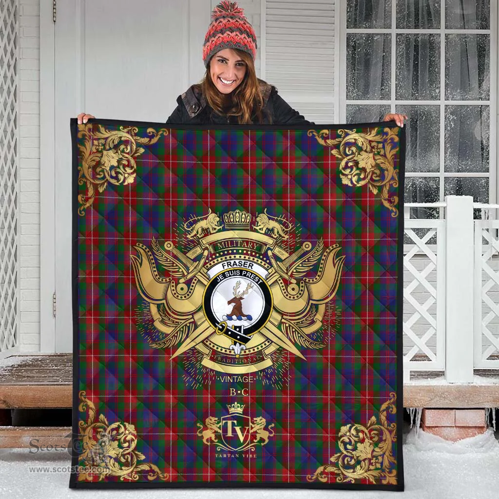 Scottish Fraser of Lovat Clan Tartan Quilt - Military Logo Style Scottish Plaid Tartan Plaid