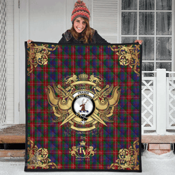 Scottish Fraser of Lovat Clan Tartan Quilt - Military Logo Style Scottish Plaid Tartan Plaid