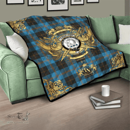 Scottish Horsburgh Clan Tartan Quilt - Military Logo Style Scottish Plaid Tartan Plaid