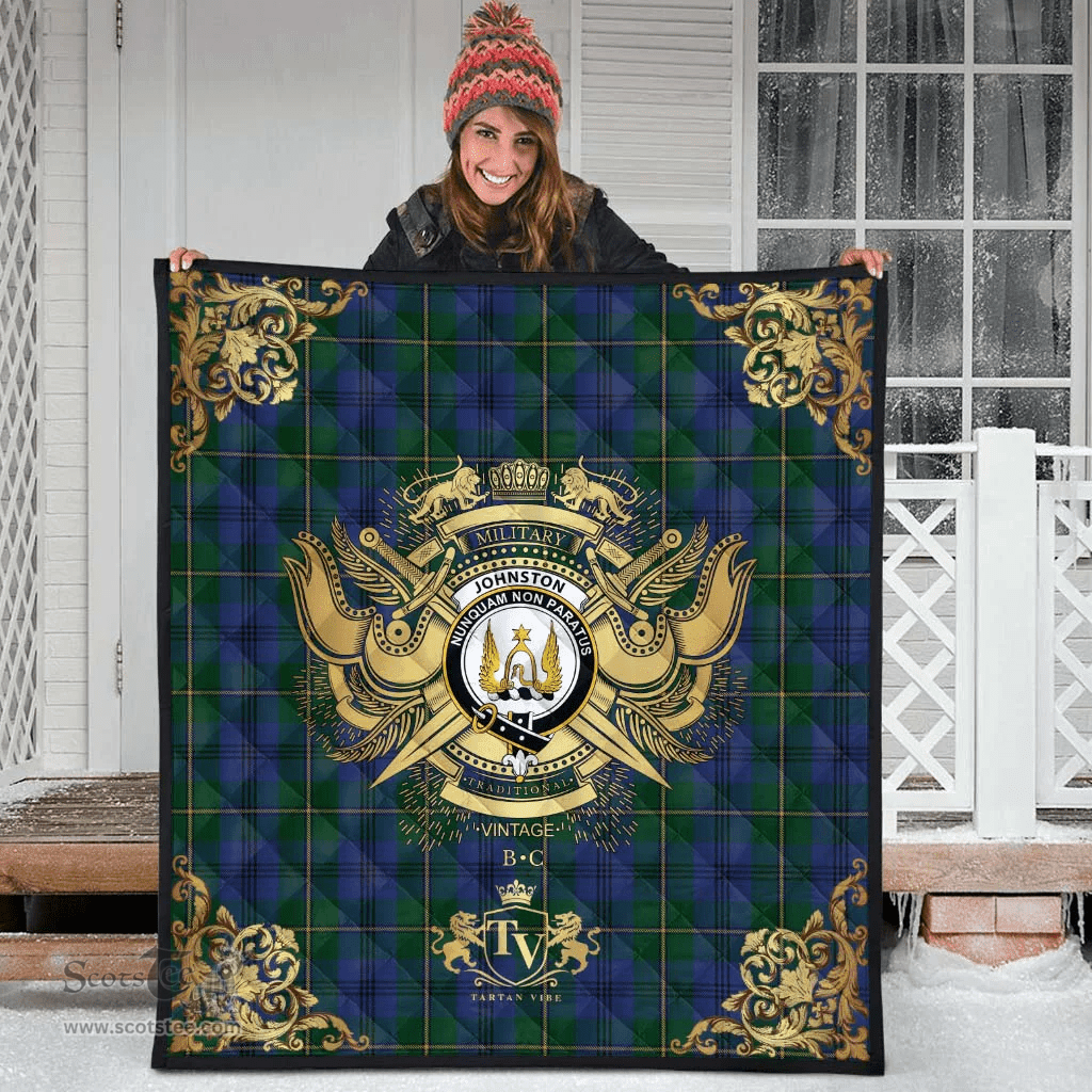 Scottish Johnston (Johnstone) 02 Clan Tartan Quilt - Military Logo Style Scottish Plaid Tartan Plaid