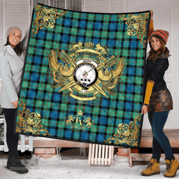Scottish Gunn Ancient Clan Tartan Quilt - Military Logo Style Scottish Plaid Tartan Plaid