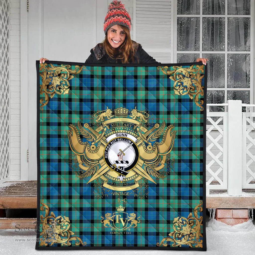 Scottish Gunn Ancient Clan Tartan Quilt - Military Logo Style Scottish Plaid Tartan Plaid