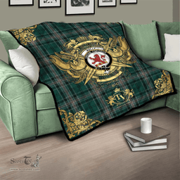 Scottish Kelly of Sleat Hunting Clan Tartan Quilt - Military Logo Style Scottish Plaid Tartan Plaid