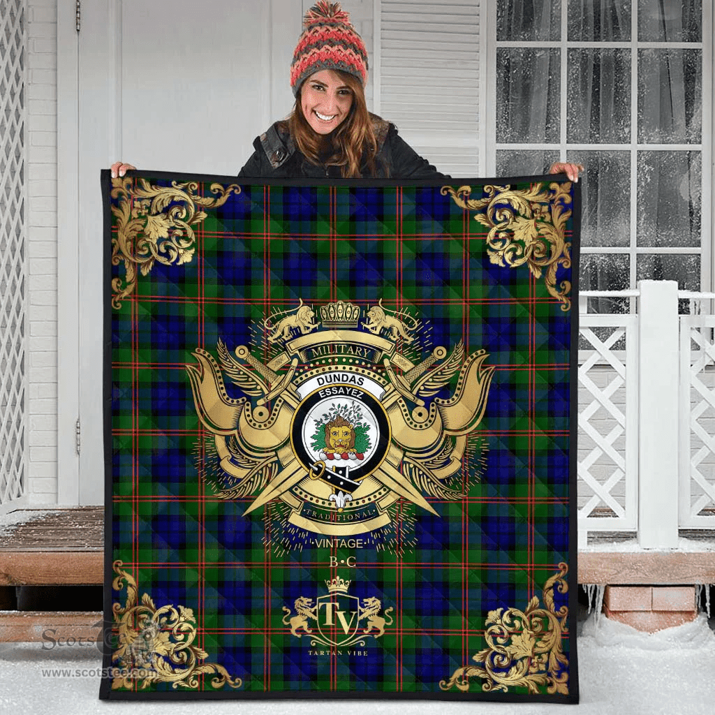 Scottish Dundas Modern 02 Clan Tartan Quilt - Military Logo Style Scottish Plaid Tartan Plaid