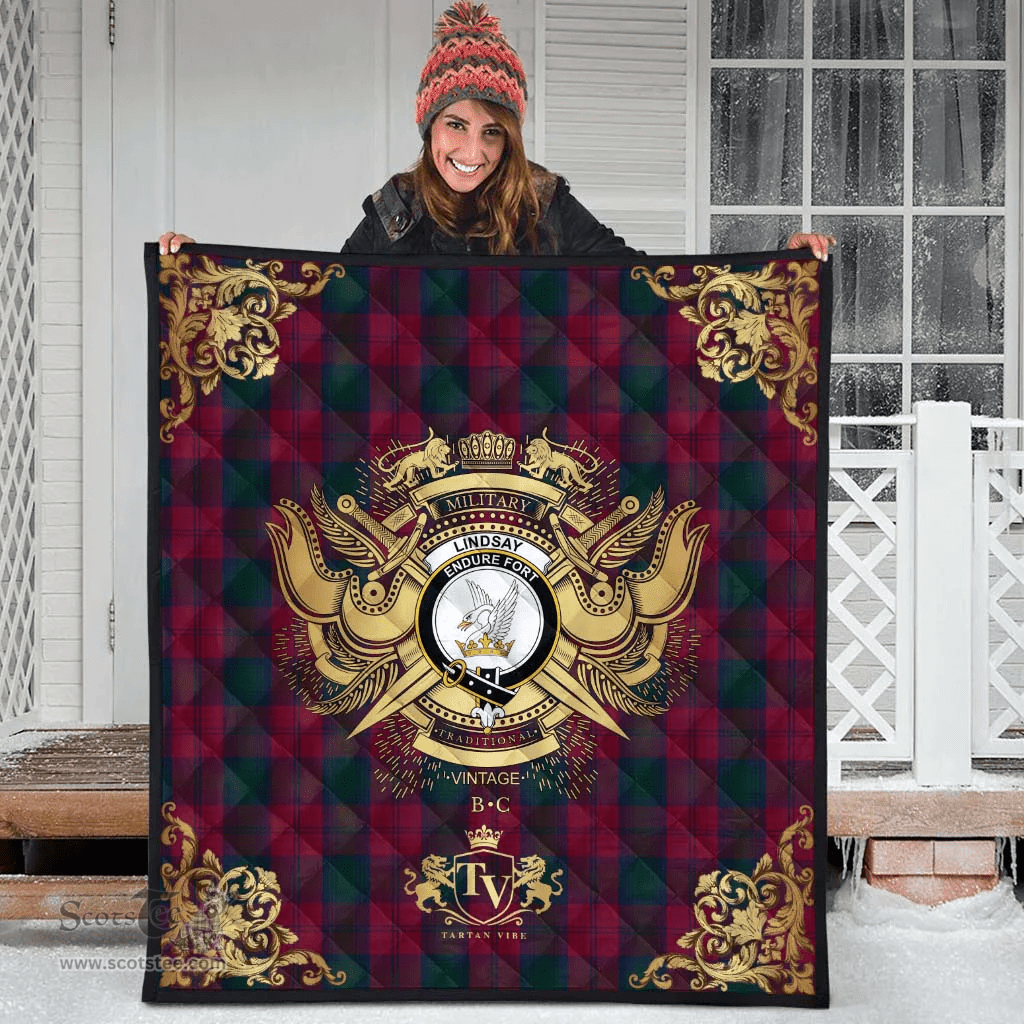 Scottish Lindsay 01 Clan Tartan Quilt - Military Logo Style Scottish Plaid Tartan Plaid