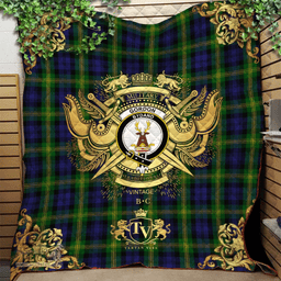 Scottish Gordon of Esselmont Clan Tartan Quilt - Military Logo Style Scottish Plaid Tartan Plaid