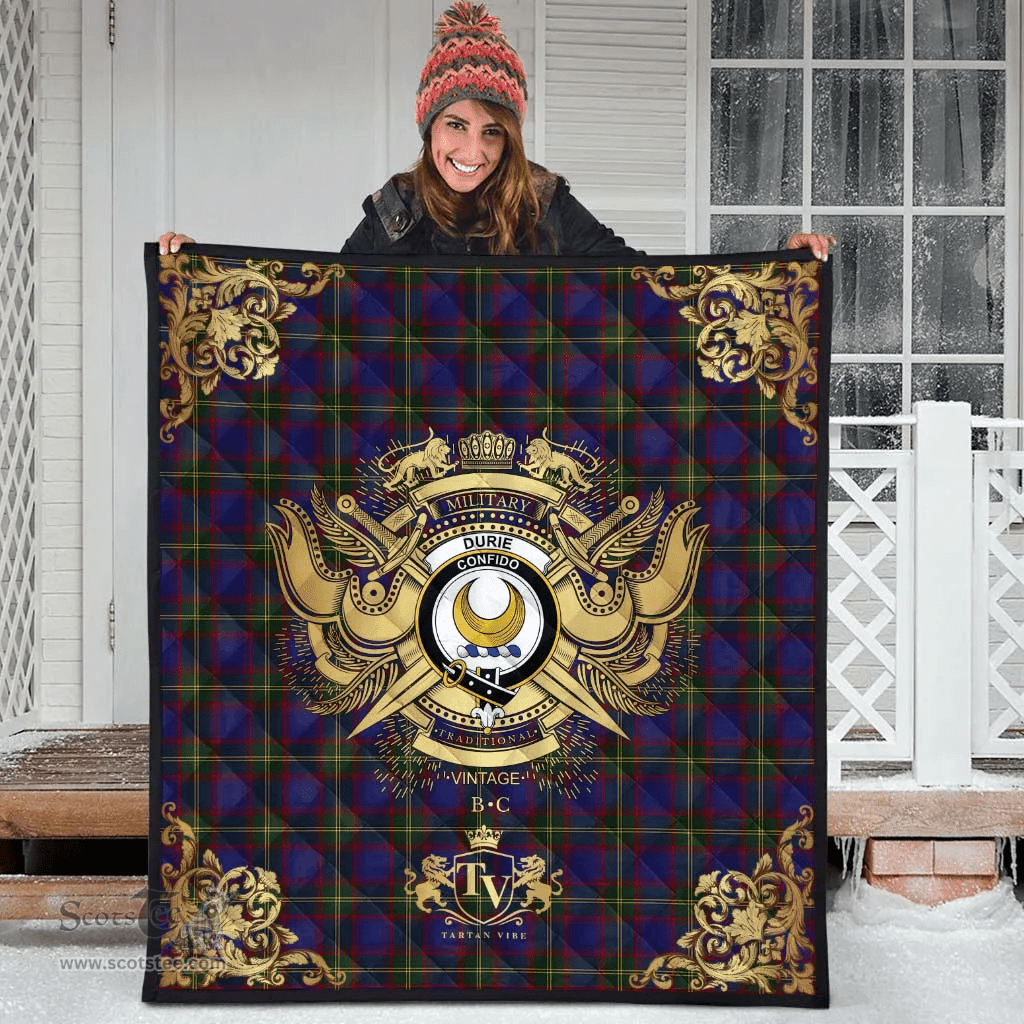Scottish Durie Clan Tartan Quilt - Military Logo Style Scottish Plaid Tartan Plaid