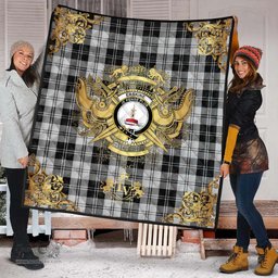 Scottish Erskine Black and White Clan Tartan Quilt - Military Logo Style Scottish Plaid Tartan Plaid