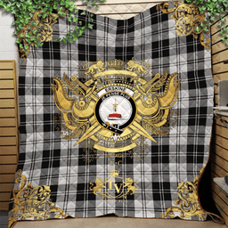 Scottish Erskine Black and White Clan Tartan Quilt - Military Logo Style Scottish Plaid Tartan Plaid